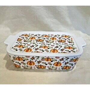 Grace Pantry Pumpkin Vine 2.5 Qt Rectangular Ceramic Casserole Dish w/ Lid